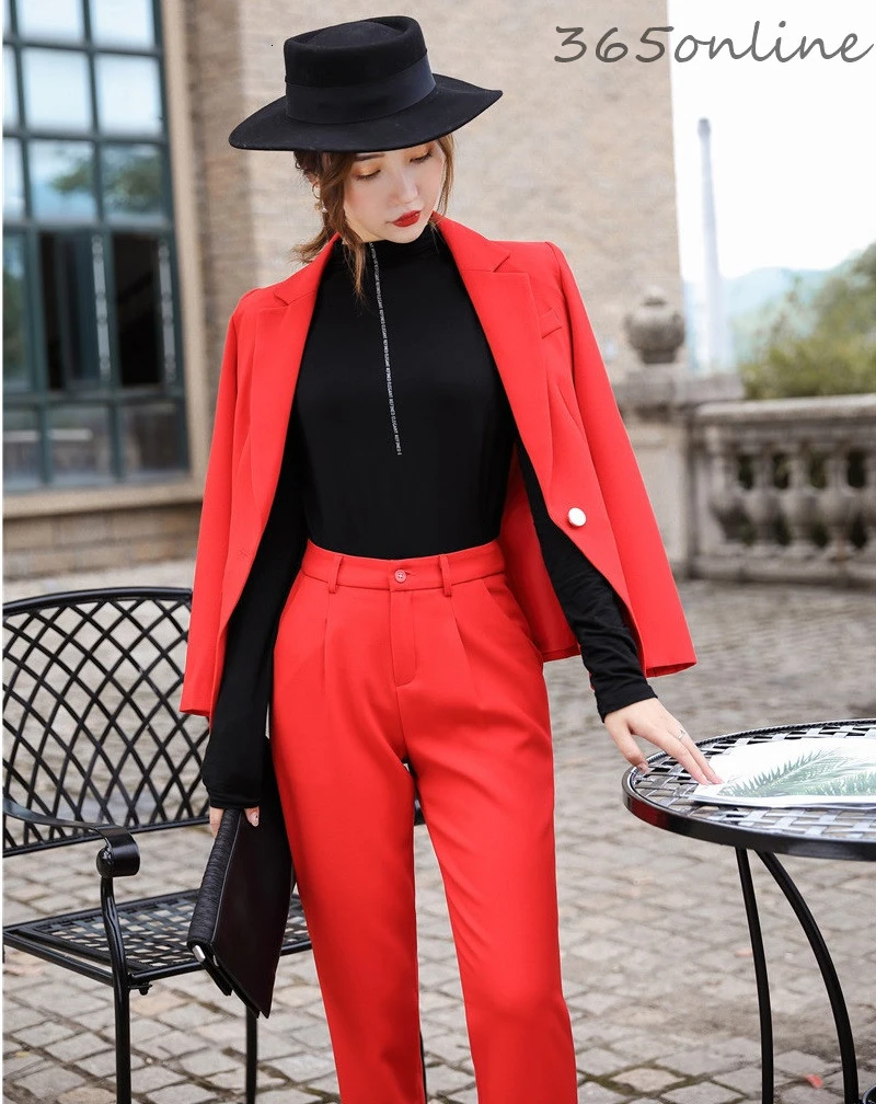 

Fashion Styles Ladies Office Blazers Suits with2 Piece Set Pants and Jackets Coat Elegant Red OL Styles Ladies Pantsuits