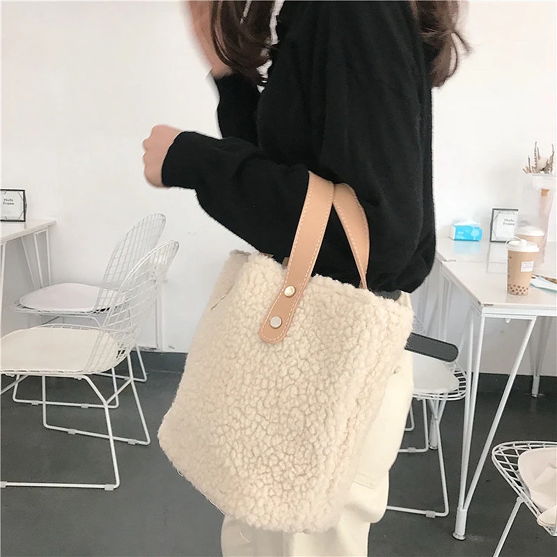 

BEAU-Women Plush Handbags Casual Totes Female Single Shoulder Bags Top Handbag