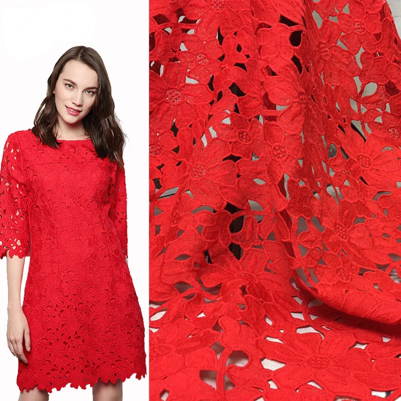 

Brand Water Soluble Hollow Milk Silk Lace Fabric 4 color African Cord Lace Embroidered Heavy Guipure Lace Clothing Accessories