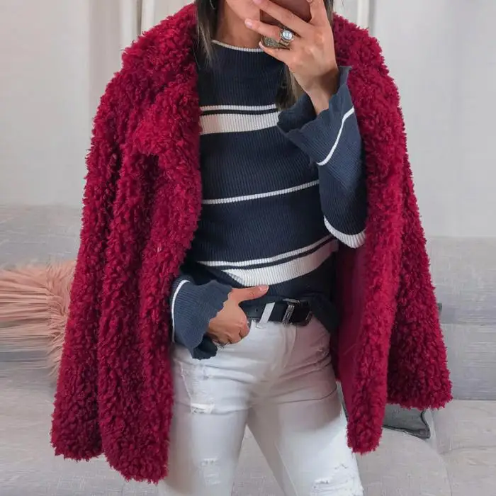 Pop 1 шт. женское пальто с длинным рукавом, плотное, с отворотом, одноцветное, теплое, модное, для зимы, Pop 88