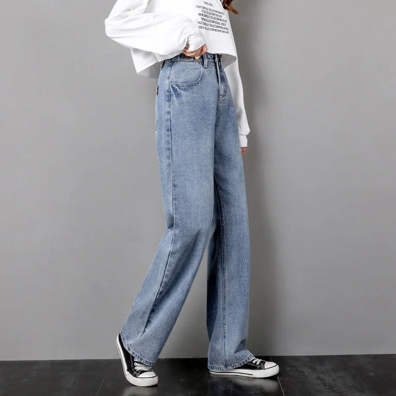

2020 Jeans Women High Waist Denim Pants Vintage Waist Adjust Straight-leg jeans Casual Loose Waist Adjust Denim Pants