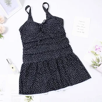 

2020 New Vintage Polka Dots Tankini Dress Tummy Control Swimwear Women Sports Bathing Suit Shorts Plus Size Swimsuit Skirt 5XL