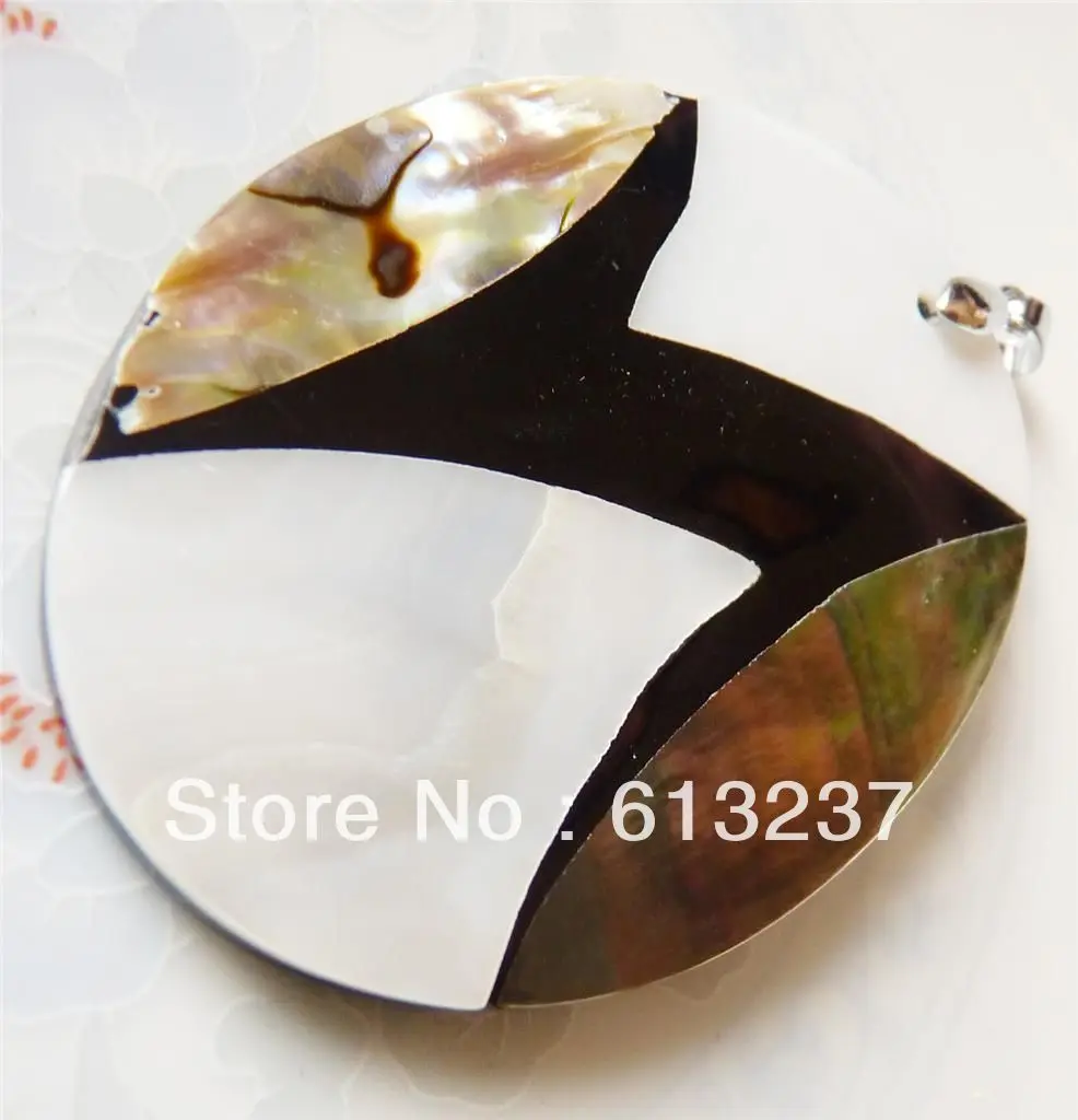 

hot new 2014 Fashion Style diy Pretty 40x55mm Black & White Abalone Shell Oval Pendant MY4752