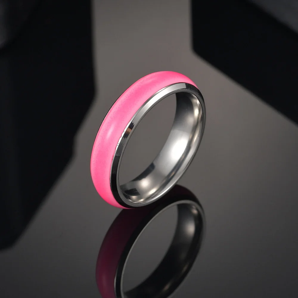 Pink 1pcs 6MM Новинка, светящиеся кольца из нержавеющей стали, фосфоресцирующие кольца из нержавеющей стали, мужские кольца anillos mujer bague femme - Цвет основного камня: Pink 1pcs 6MM
