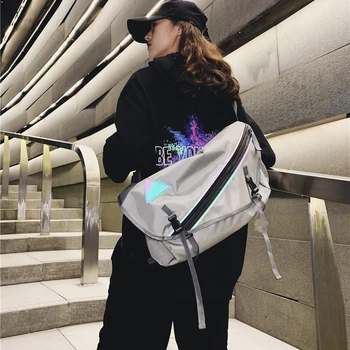 

PUBGS Unisex Shoulder Crossbody Bags for Women New Reflective Canvas Bag Fluorescence Individuality Large Capacity Casual Style