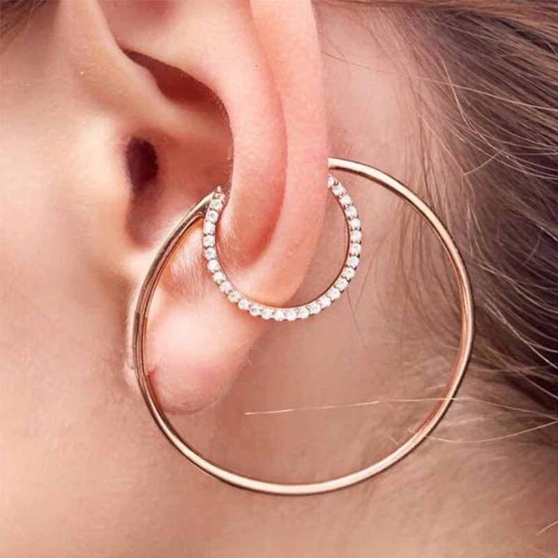

Fashion Rhinestone Double Circle Earrings Classic Big Circle Earrings Gold/Silver Color Crystal Hoop Earrings For Women Jewelry