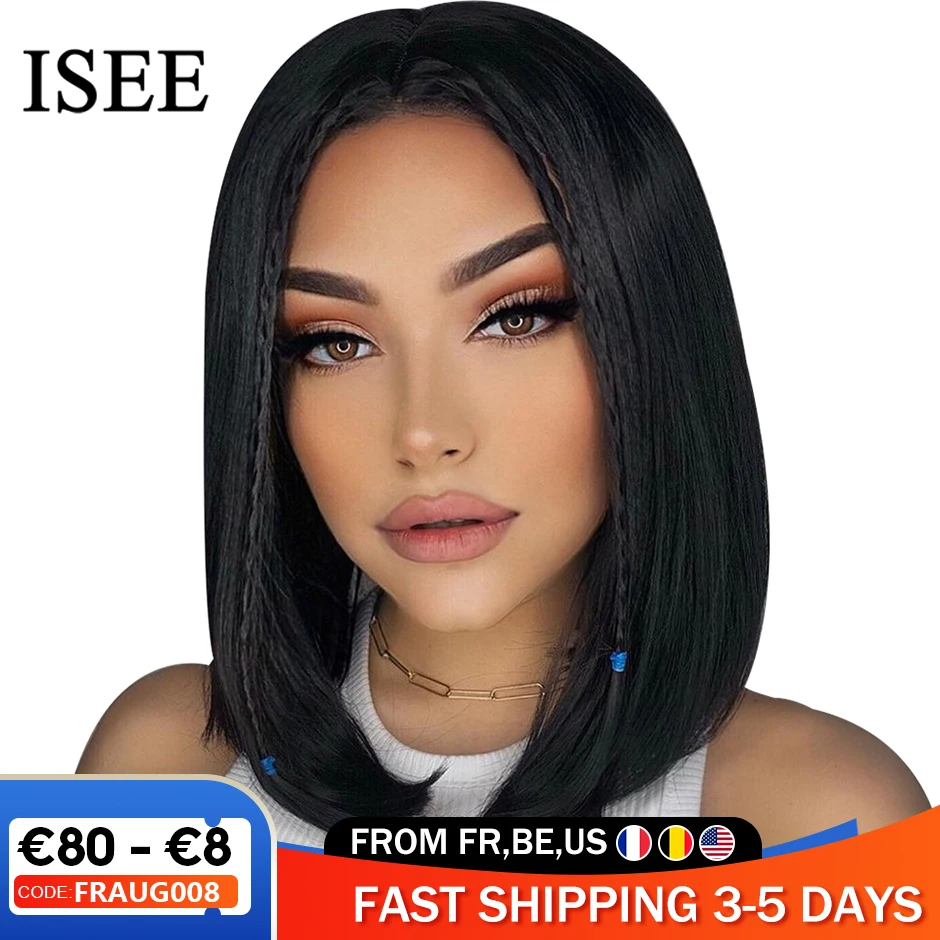 Photo Product Straight Bob Lace Front Wigs ISEE HAIR Bob Human Hair Wigs 4X4 Lace Closure Wigs Brazilian Straight Short Bob Lace Front Wigs