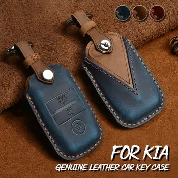 

1Pcs Genuine Leather Car Key FOB Cover Case Key Holder With Keychain For Kia Picanto K2 K3 K4 K5