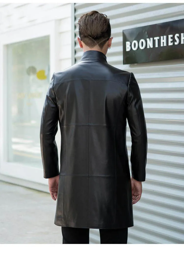 

Autumn Winter Genuine Leather Jacket Man Long Slim Real Sheepskin Leather Jackets Male Windbreaker Plus Size 4XL LX1941