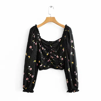 

2020 New Spring Solid Floral print Peter pan Collar Streetwear Long Sleeves Blouse Shirt
