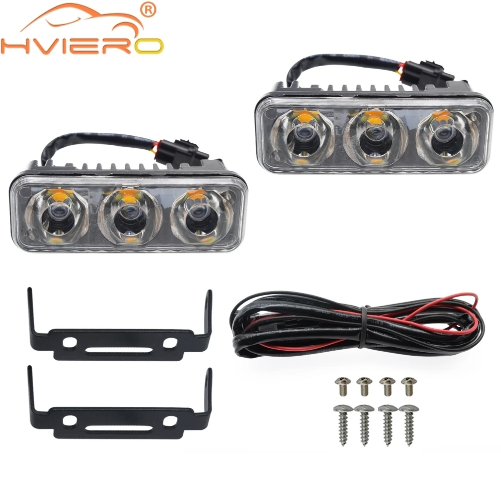 Hviero 2X Auto Led Durable Car Daytime Running Light 3LED DRL Daylight White DC 12V Head Driving Lamp Parking Fog Turn signal Lights