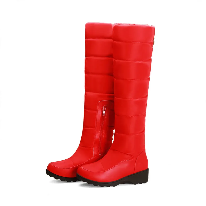 FEDONAS/женские зимние сапоги; теплые бархатные туфли; сапоги на высоком каблуке; пикантные высокие сапоги; новые женские сапоги до колена - Цвет: Красный