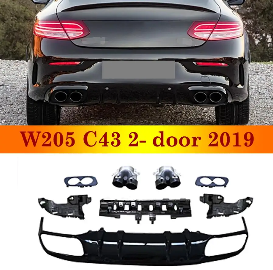 

New Arrival Rear Diffuser For Mercedes-benz C class W205 C43 2-door Coupe Sport Version ABS Back Bumper With Exhaust Tips 2019
