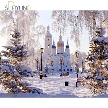 

SDOYUNO acrylic painting by numbers kits for adults snow castle landscape scenery oil HandPainted Home Decor Gift Canvas Drawing