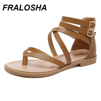 

FRALOSHA Summer Lace Sandals Beach Flat Women's Sandals Straps Comfortable Casual Ladies Roman Shoes