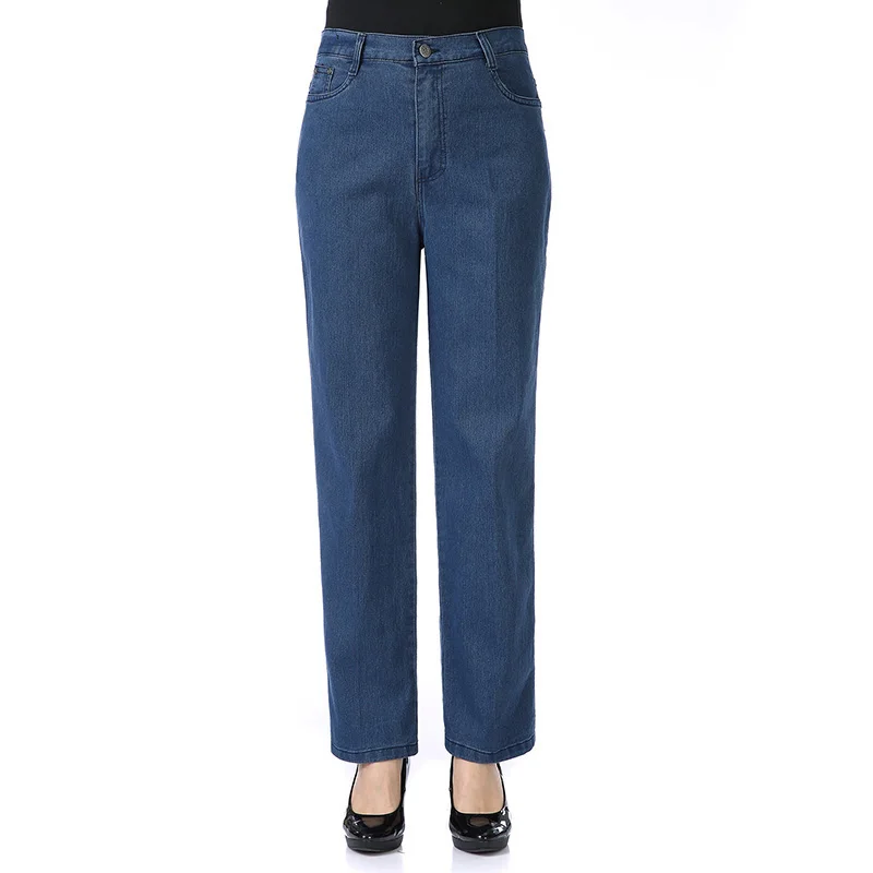 

Spring Autumn Woman Dark Blue Denim Straight Pant New Female Casual High Waist Jeans Pants Plus Size Loose Jean Trousers OK269