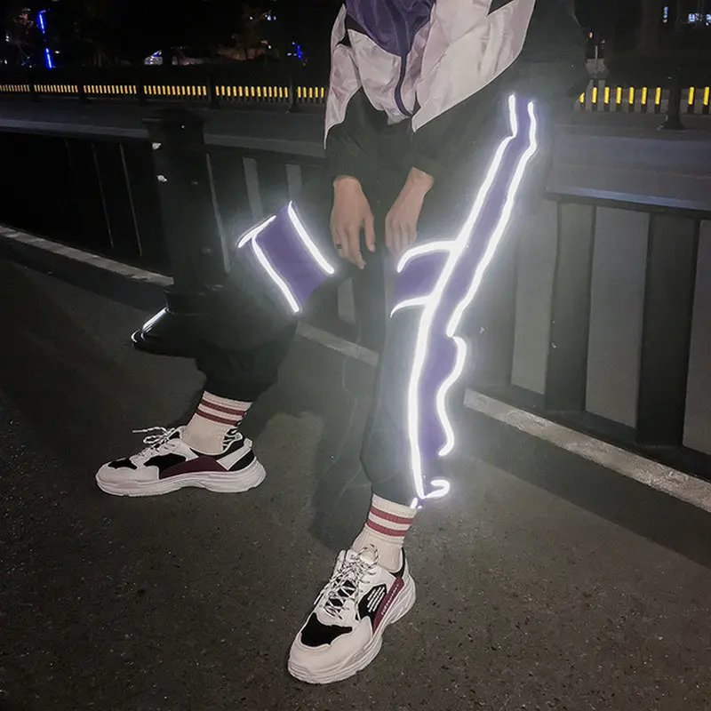 

Men's Cargo Harem Pants Hip Hop Casual Male Track Pants Joggers Trousers Fashion Harajuku Reflective Men Pants Streetwear
