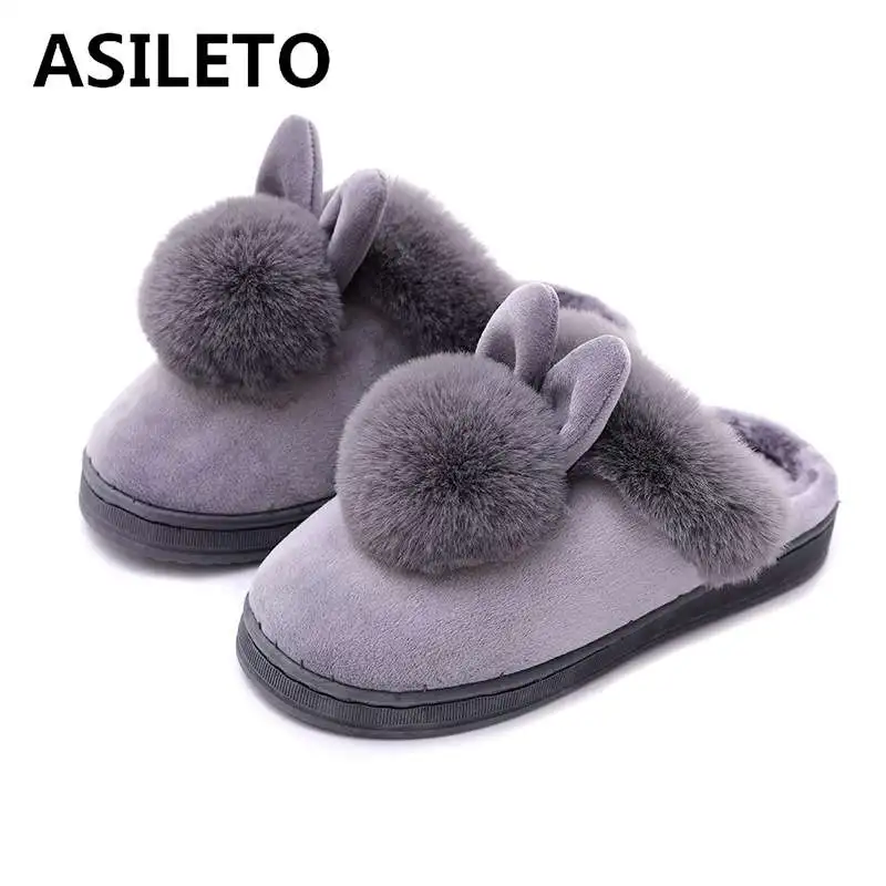 

ASILETO Women Cotton ears Lovers Home Slippers indoor Cute ladies Slippers Winter Home Floor Soft Slippers Female pantoufle