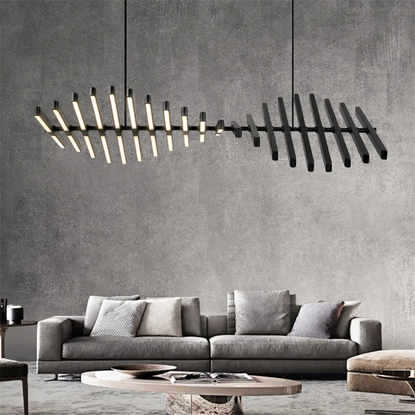 

Modern Fishbone LED Chandelier lighting Nordic loft Black/White hanging lights living room home deco Pendant lamp restaurant Bar