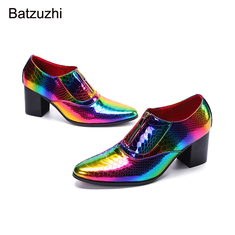 Batzuzhi 2021 Rock Men's Boots Shoes Pointed Toe 7.5cm High Heels Ankle Leather Boots Men Zip Party & Wedding Boots for Men!