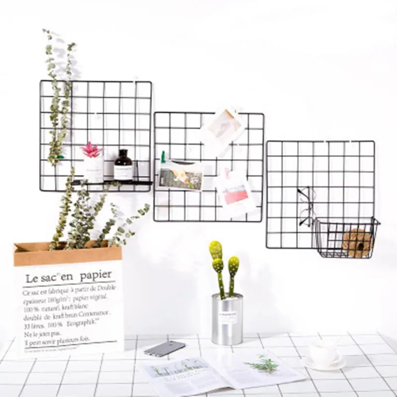 35X35cm Home Wall Decoration Art Iron Grid Decor Bedroom Home DIY Decoration Shelf Wall Photes Display Storage Rack Holder afbeelding