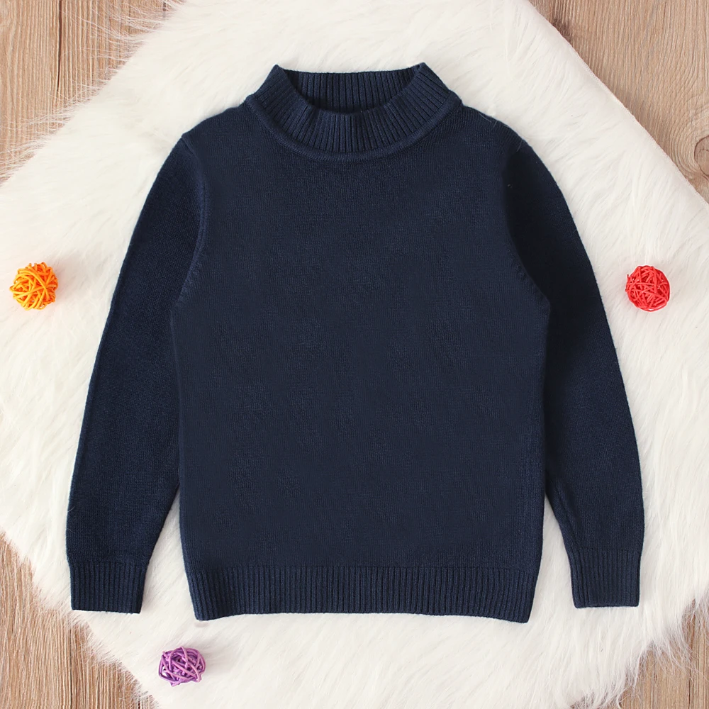 13 цветов, осенне-зимние свитера с круглым вырезом для маленьких девочек и мальчиков, вязаный пуловер с длинными рукавами, Однотонный свитер, топы - Цвет: Navy Blue