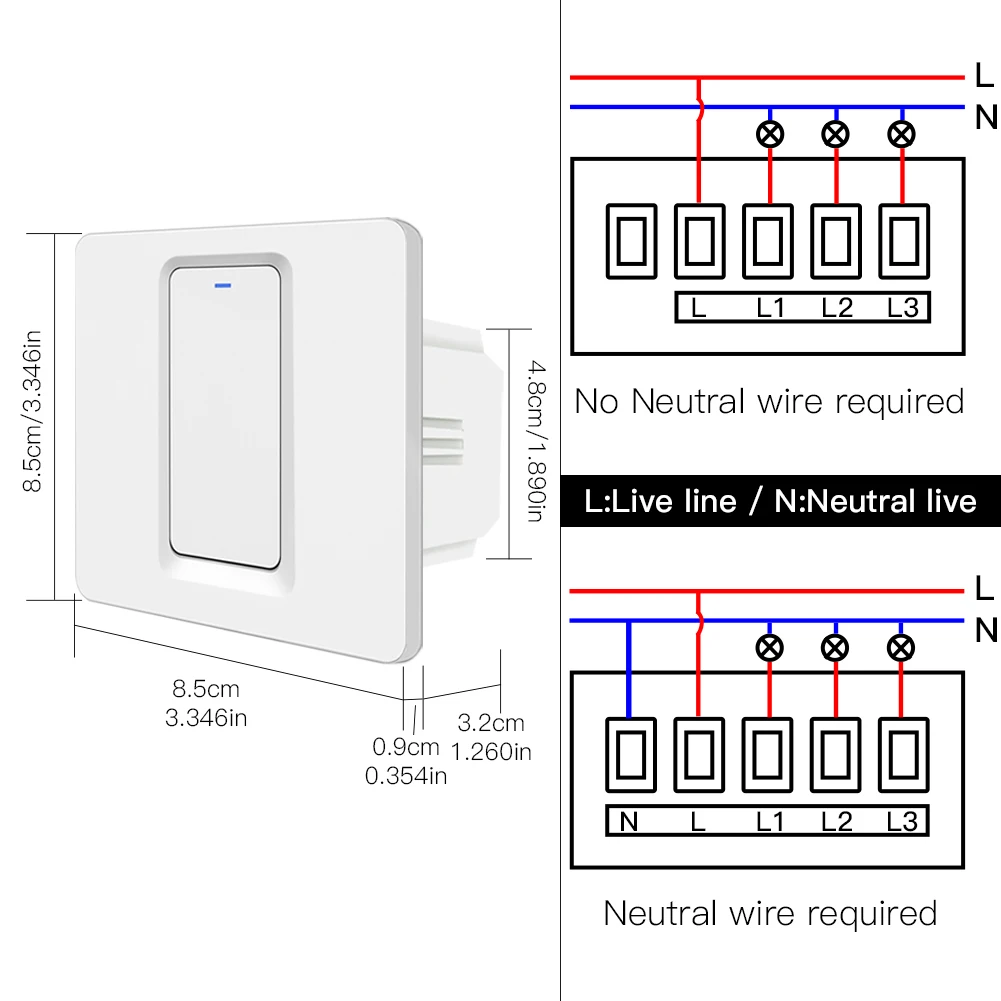 Tuya Zigbee умный Переключатель кнопочный настенный светильник без нейтрального