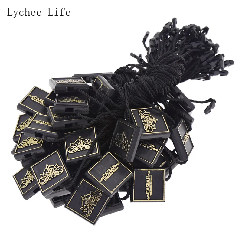 Lychee Life, 50 шт./лот, пластиковая квадратная круглая пряжка, этикетка для одежды, сумки, бирки, карты, аксессуары для одежды DIY