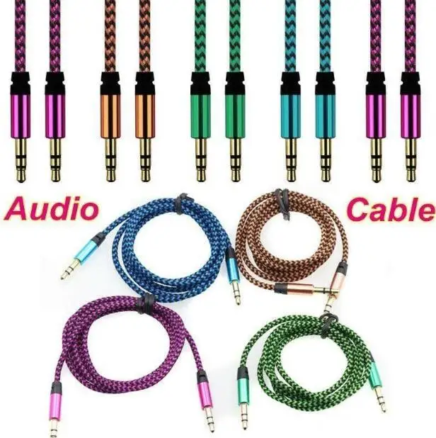 

200pcs/lot Nylon Braided 3.5mm AUX Audio Cables Male To Male Stereo Car Extension Audio Cable For MP3 For phone