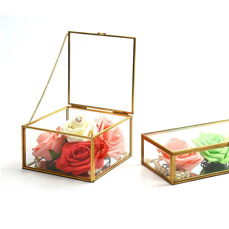 Геометрический квадратный Органайзер из прозрачного стекла, коробка для хранения ювелирных изделий, вечерние, праздничные украшения, Свадебный контейнер для колец