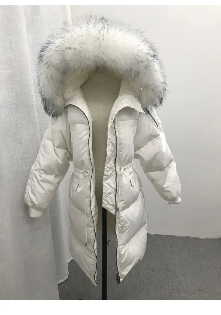 Зима, Южная Корея, Dongdaemun, большой меховой воротник, толстый пуховик средней длины, Женское пальто свободного кроя, большой размер