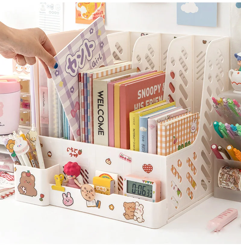 Kawaii Desk Organizer File Tray Desk Book Stand Office Desk Book Storage Box Bookends Creative Book Shelf stationery organizer 12 Hd17be859525b4a13bd52bd091b182c80i