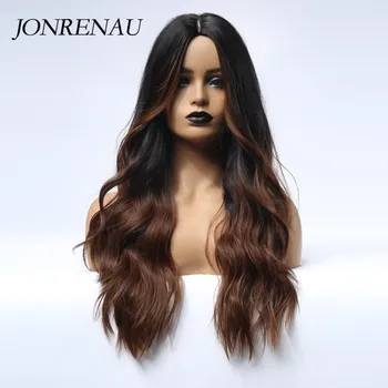 

JONRENAU Long Natural Wave Hair Synthetic Ombre Black to Brown Wigs for White/Black Women Party or Daily Wear