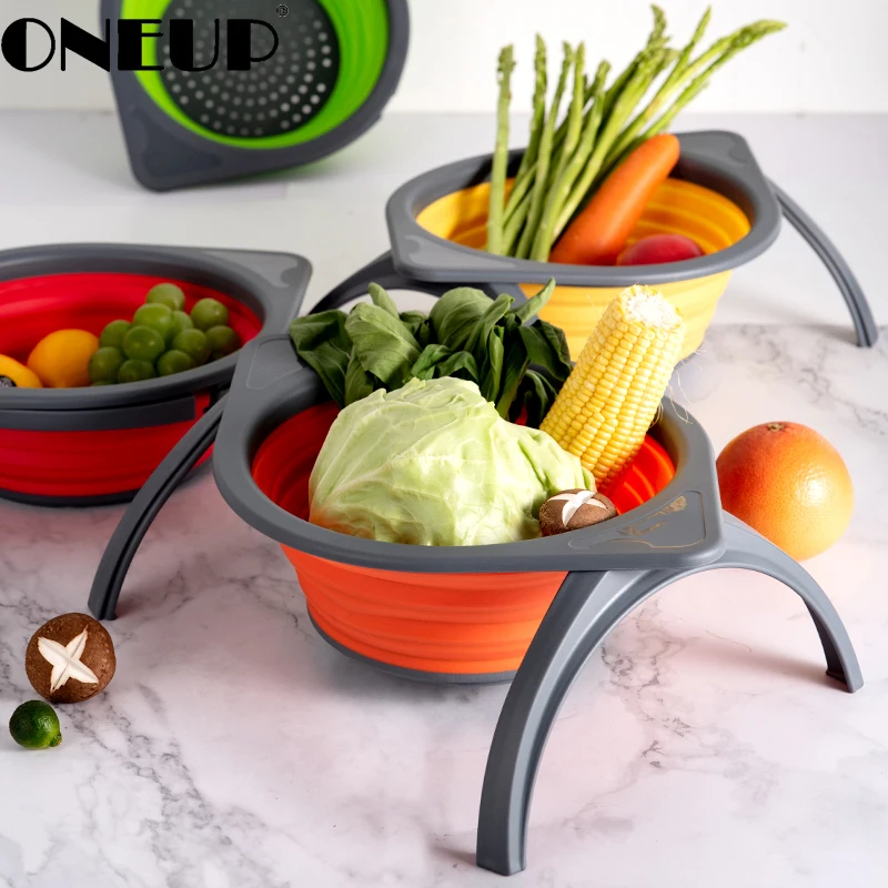 

ONEUP Foldable Vegetable And Fruit Filter Basket Portable Silicone Filter Basin 2020 New Hot Kitchen Accessories Washing Basket