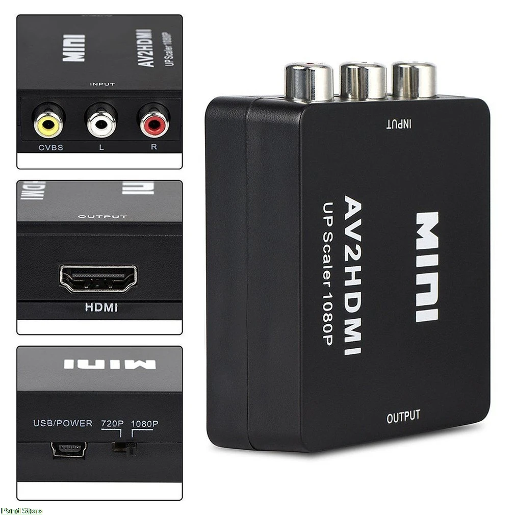 Portable Size Black RCA AV to HDMI Converter /Adapter Suitable For Gamecube Nintendo Sega Genes NES SNES N64