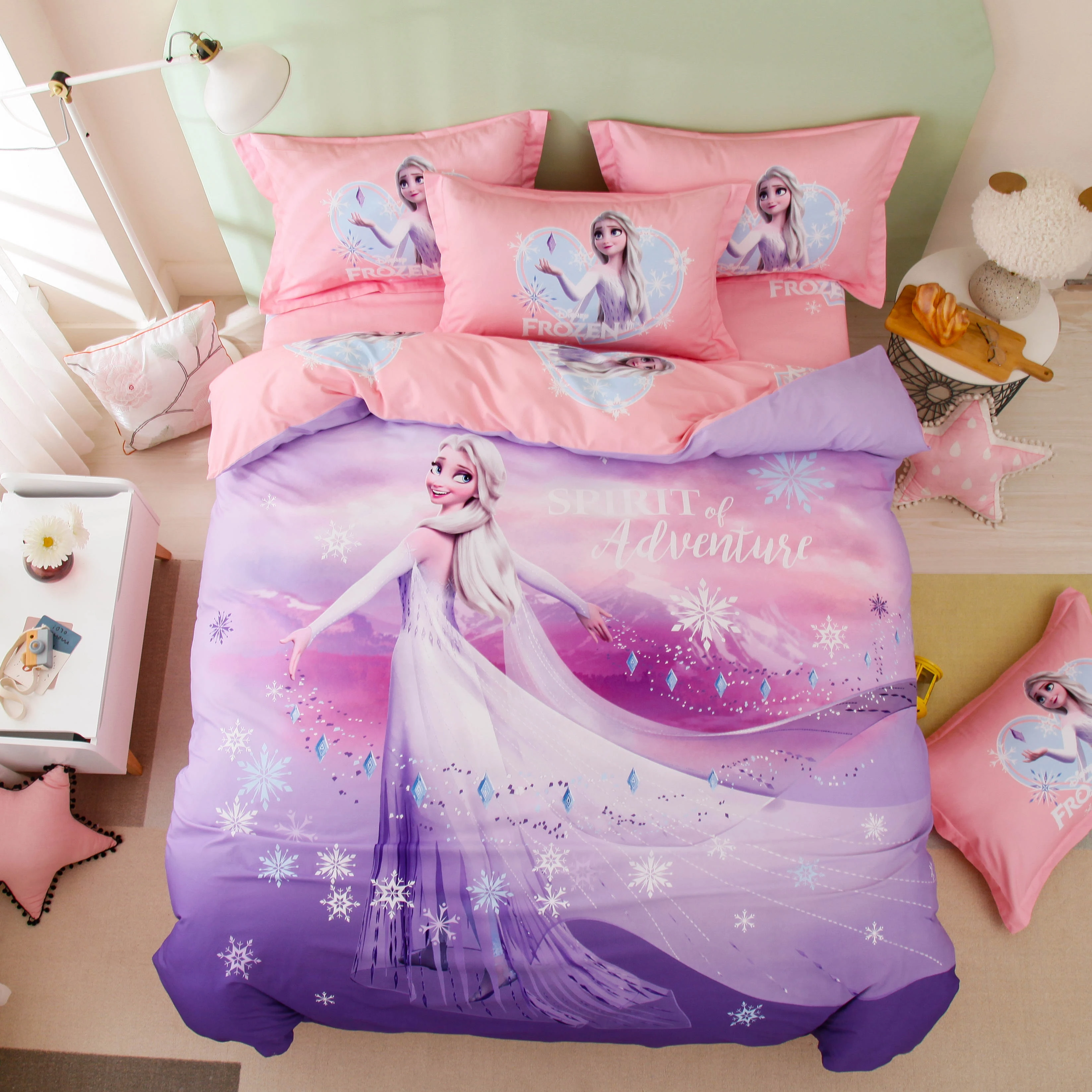 Disney Girl Cartoon Frozen Anna Elsa Bedding Set Queen King Size Bed