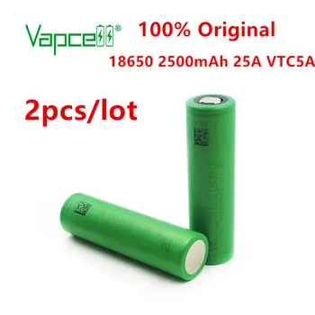 

2pcs/lot Vapcell 100% original 18650 2500mAh 25A 3.7v rechargeable li-ion flat battery VTC5A 18650 for Power tools/flashlights