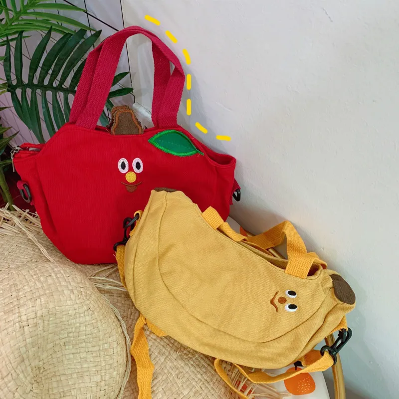 

Korean cute Teenage girl single shoulder Bag student creative Banana apple shape canvas hand bag female fashion fruit handbag