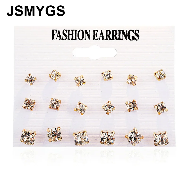 

JSMYGS 9 Pair/set New Inlaid Four-jaw Zircon Stud Earrings For Women Creative Retro Minimalist Round Pearl Earring Jewelry 2019