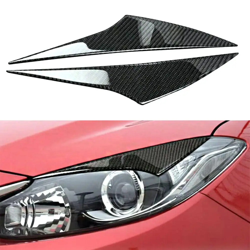 

2Pcs Carbon fiber Headlight Eyebrows Eyelids Decorative Front Headlamp Eyebrow Trim Cover Stickers For Mazda 3 Axela 2014-2016