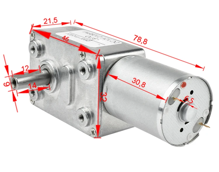 DC 6V 12V 24V 4-210RPM 14mm Shaft Low Speed High Torque Turbine Worm Gear Motor 370 DC Electric Electric Gearbox Reducer Motor