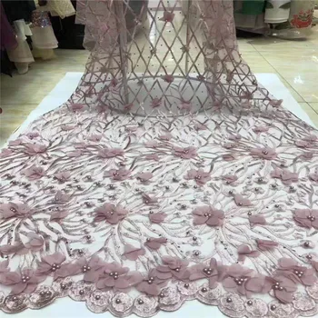 

2020 Christmas Dress High Quality African Lace Fabrics/French Net Embroidery Peach Flowers Tulle Lace Fabric French Lace stones