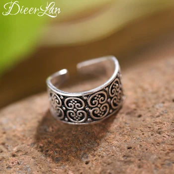 

DIEERLAN Exaggerated Personality 925 Sterling Silver Pattern Rings For Women Wedding Jewelry Adjustable Finger Men Ring Anillos