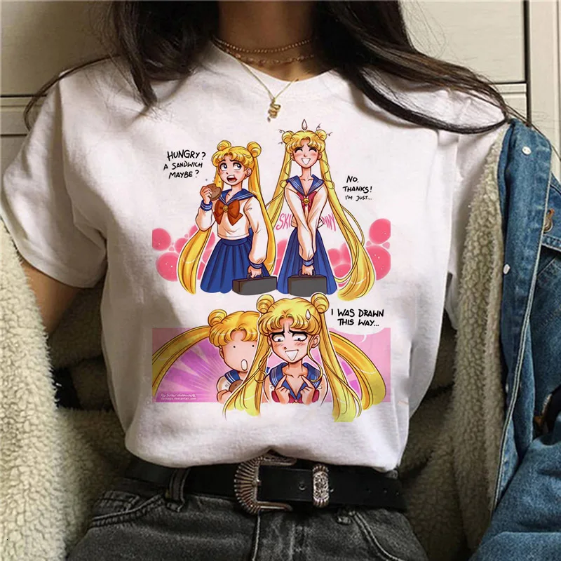 Сейлор Мун 90s забавная Футболка Harajuku одежда футболка Эстетическая кошка аниме Женская милая женская футболка Kawaii футболки Мода Ullzang