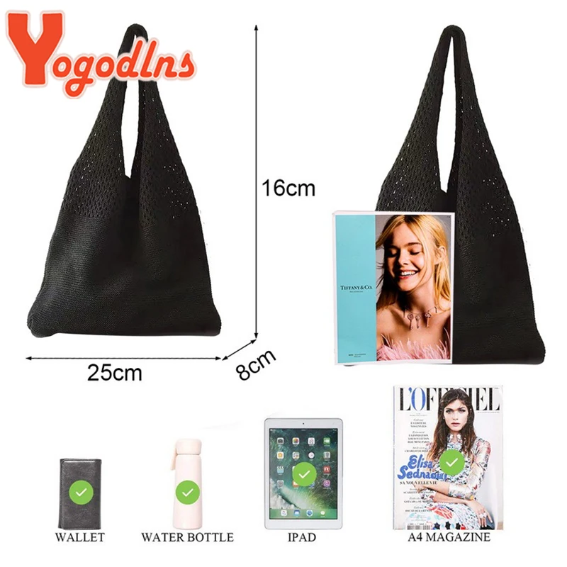 Yogodlns Wool Hollow Woven Shoulder Bag Womens Large Capacity Handbags Winter Shopping Tote Travel Beach Bag Ladies Handle Bag