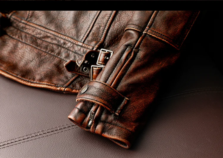 petite genuine leather coats & jackets Men Genuine Leather Jacket Vintage Brown 100% Cowhide Coat Man Slim Fashion Biker Clothing Asian Size S-6XL M697 Dropshipping cow leather jacket