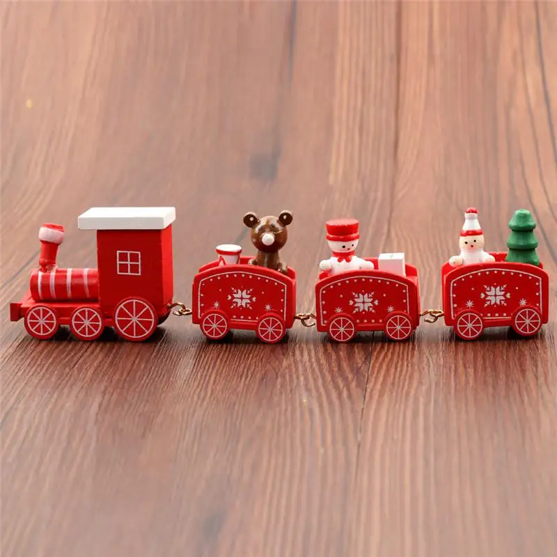 Дропшиппинг Рождество деревянный поезд игрушки для детей окрашенные светодиодное Рождественское украшение Санта/медведь Рождественский подарок игрушки для детей - Цвет: Red