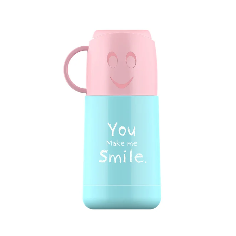Smile Face термос чашки портативная бутылка для воды для взрослых дорожные бутылки вакуумная колба - Цвет: Розовый
