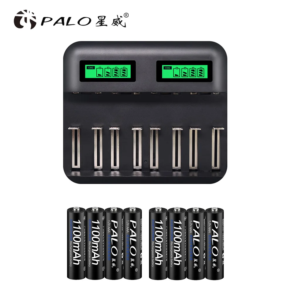 PALO Быстрый ЖК-дисплей USB Smart AA AAA зарядное устройство для AA AAA C D аккумуляторная батарея+ 1,2 в AA AAA аккумуляторные батареи - Цвет: 8AAA and charger