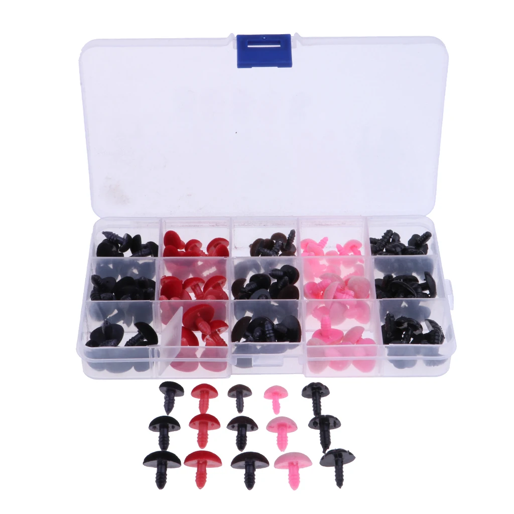 132 Pieces Plastic Safety Nose For Bears Soft Toys Snap Animal Dolls Crafts~11-16mm Diameter Black &Red & Pink
